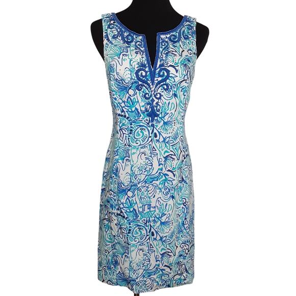 Lilly Pulitzer Lyssa Notch Shift Dress Resort White Lucky Trunks Womens 4 18163 - Picture 1 of 13